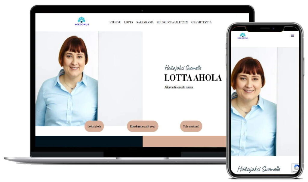 Artio Oy uudisti visuaalisen ilmeen eduskuntavaaliehdokas Lotta Aholan WordPress-verkkosivuille